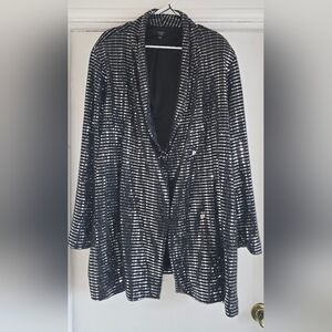Sequin Open-Front Blazer Jacket - Black/Silver